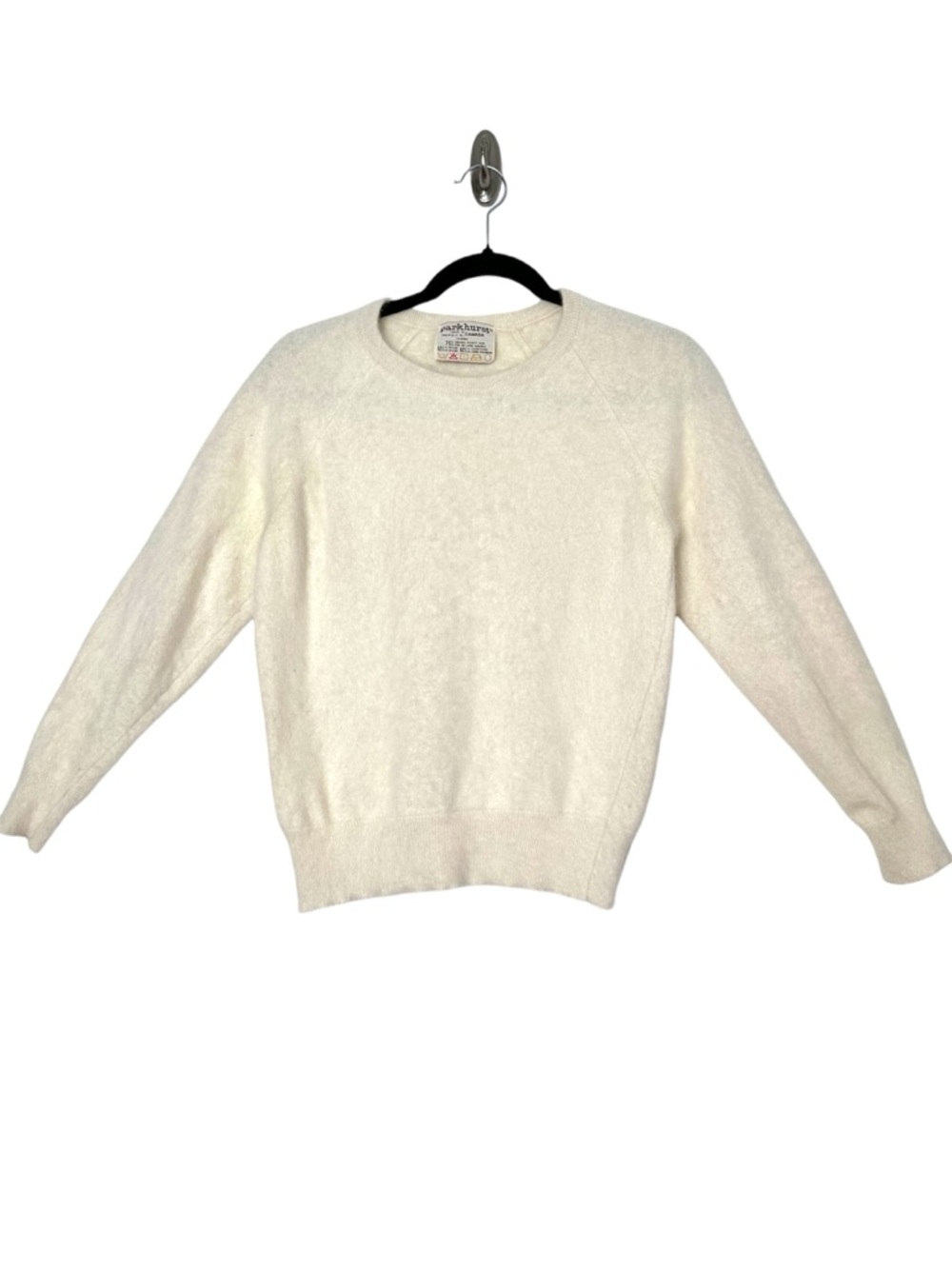 Vintage Cream Angora Wool Crewneck Sweater Quiet Luxury Minimalist Soft Plush